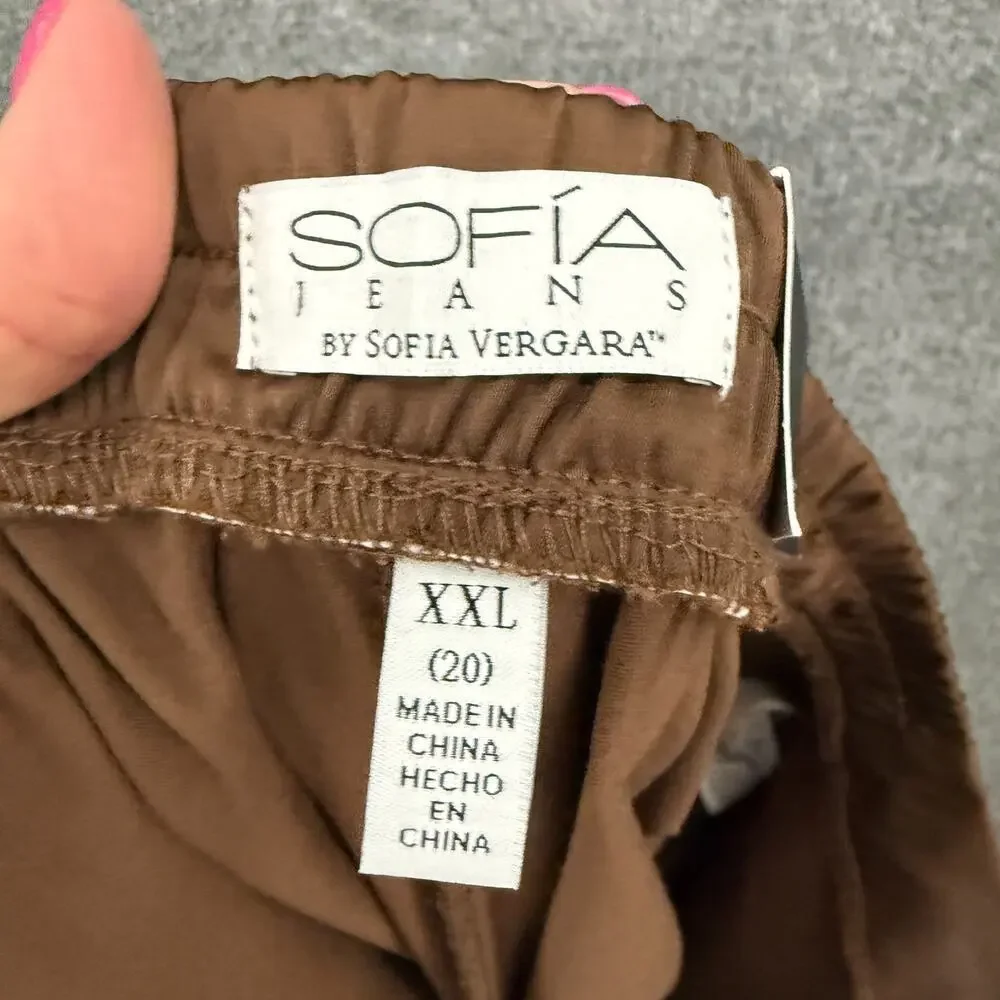 Sofia Vergara Womens Satin Cargo Wide Leg Pants Sz 20 XXL Brown Dressy High Rise